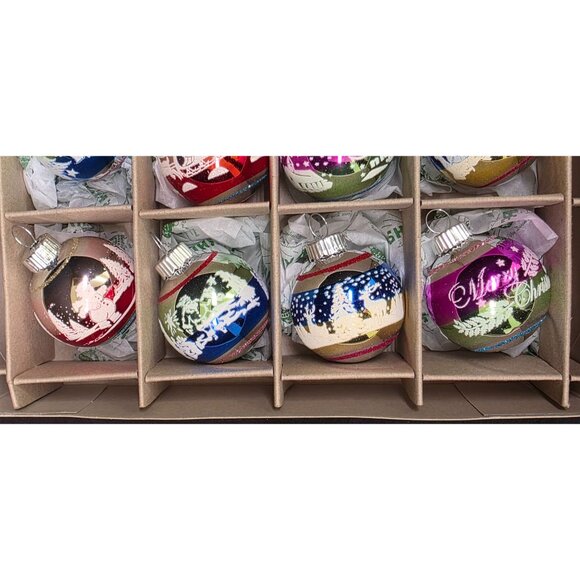 Christopher Radko Shiny Brite 1940s Stenciled Flocked Design Christmas Ornaments - Picture 3 of 8